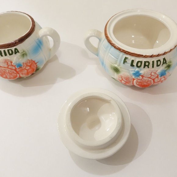 Florida Oranges 3D with blue flowers Creamer and Sugar Bowl with Lid Set - Picture 4 of 6